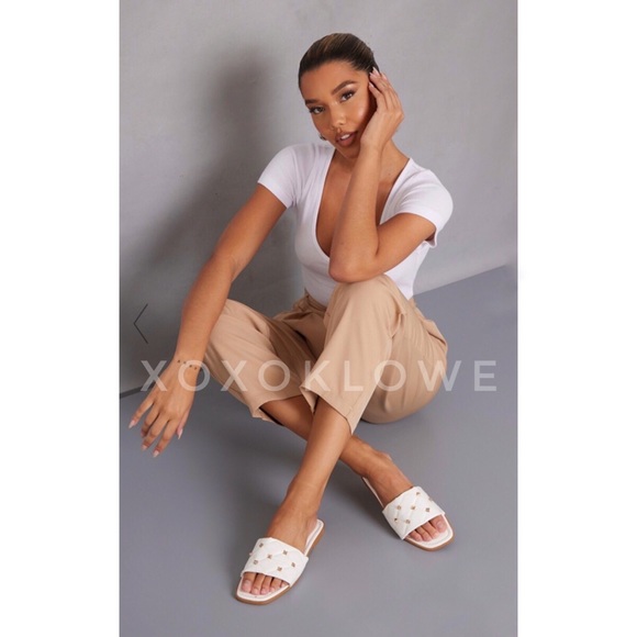 Gold Studded Quilted Single Band Sandal Slide - Picture 5 of 12